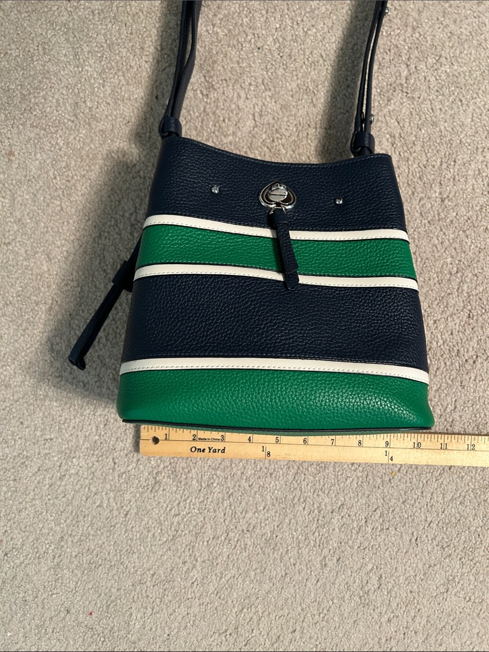 kate spade Navy, Green & White Striped Leather Shoulder Bag - Picture 7 of 8